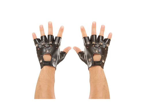 Skóropodobne rękawiczki nabijane ćwiekami bez palców