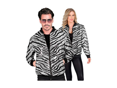 Srebrna Imprezowa cekinowa kurtka - bomberka - motyw zebry