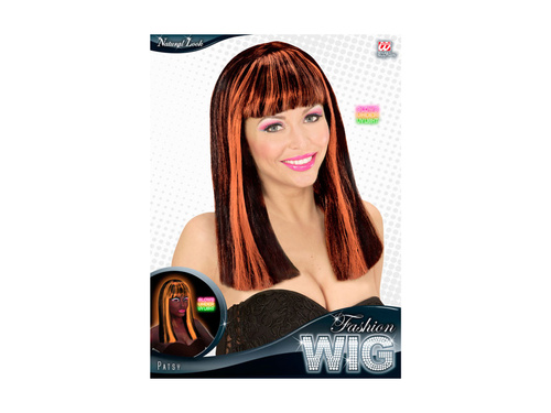 Czarno-pomarańczowa neonowa peruka Patsy z pasemkami