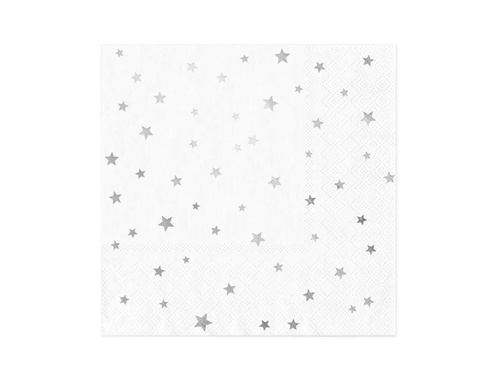 White napkins with silver stars - 33 cm - 10 pcs.