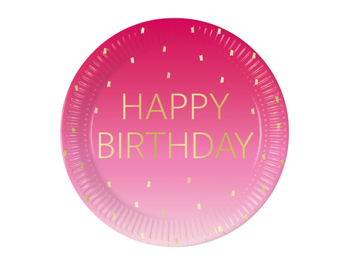 Talerzyki papierowe na urodziny Happy Birthday - 23 cm - 8 szt.