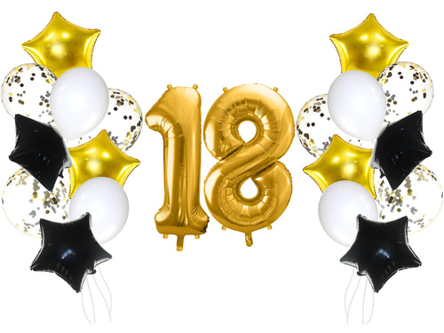 Zestaw balonów na osiemnastkę złoto-czarny - 21 szt.