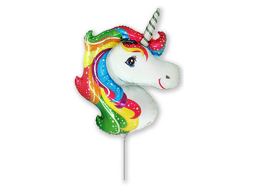 Unicorn head foil balloon for stick - 36 cm - 1 pc