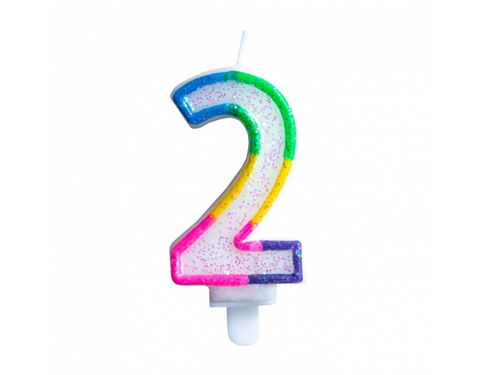 Glitter number candle with rainbow border 2 - 1 piece.