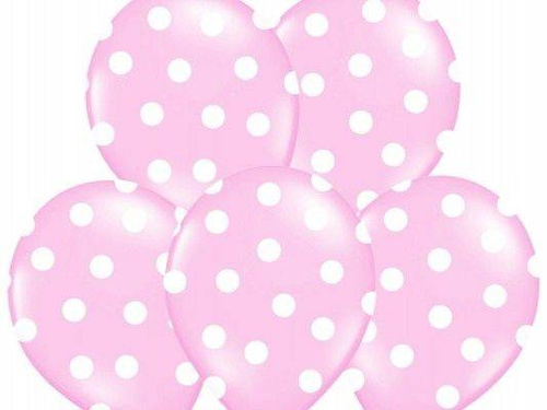 Light pink latex balloons with white dots - 30 cm - 50 pcs.