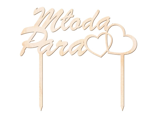 Wooden cake topper Bride and Groom with hearts - 15 cm