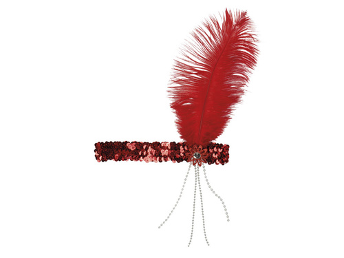 Red Headband Retro with plume - 1 pc