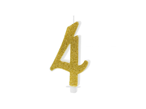 Number candle with gold glitter - 4 - 1 pc.