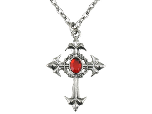 Adults Gothic cross necklace with red gem