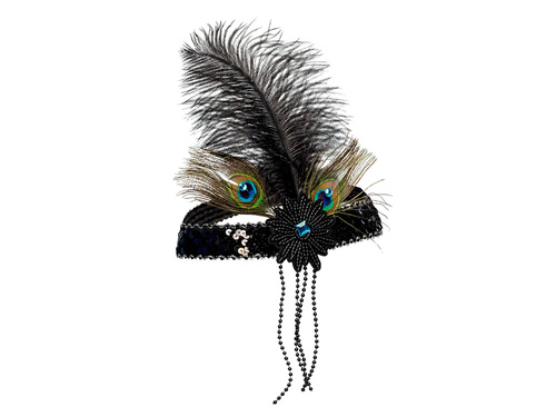 Black Headband Retro with plume - 1 pc