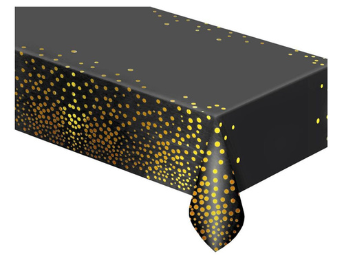 Birthday tablecloth black with gold dots - 137 x 183 cm - 1 pcs.