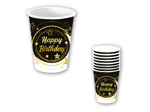 Kubeczki papierowe Happy Birthday czarne - 240 ml - 6 szt.