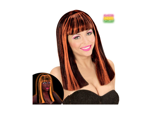 Czarno-pomarańczowa neonowa peruka Patsy z pasemkami