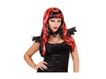 Czarna peruka Halloween z czerwonymi pasemkami