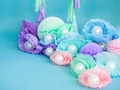 Hanging decoration pompon flower - blue - 25 cm - 1 pc.