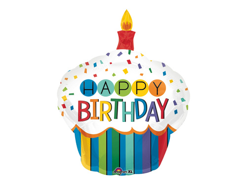 Rainbow Birthday Cupcake Foil Balloon - 73 x 91 cm