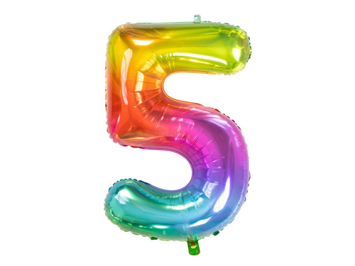 Balon foliowy cyfra 5 tęczowy - 86 cm - 1 szt.