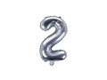 Foil balloon number 2 silver - 35 cm
