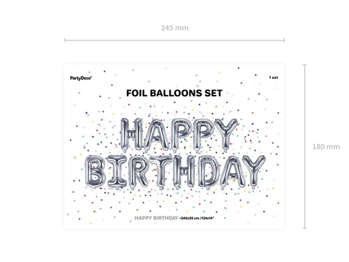 Happy Birthday 340x35 cm silver foil balloon.