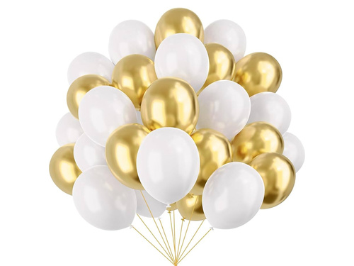 Set of latex balloons white and gold - large - 100 pcs.