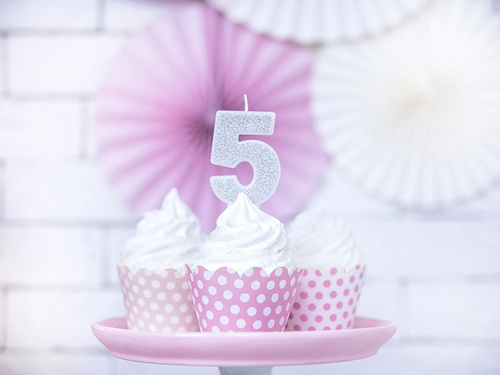 Number candle with glitter - 5 - 1 piece.