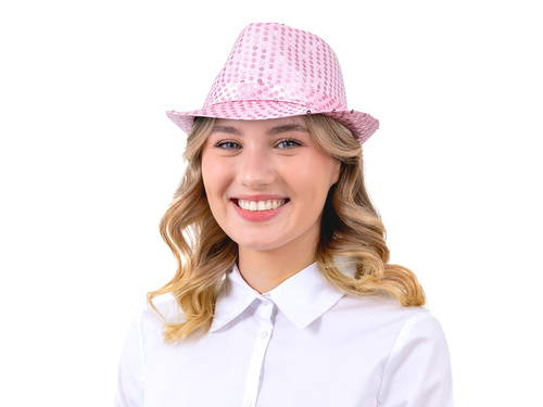 Kapelusz z cekinami jasny różowy - 1 szt.