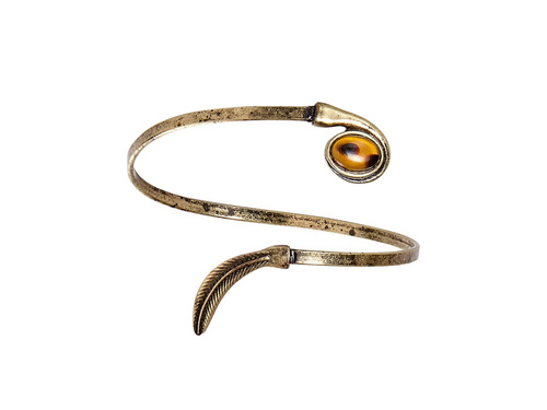 Postarzana złota opaska na ramię z liściem i bursztynowym oczkiem