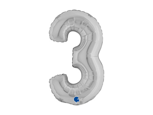 Balon foliowy cyfra 3 srebrny - 14" - 1 szt.