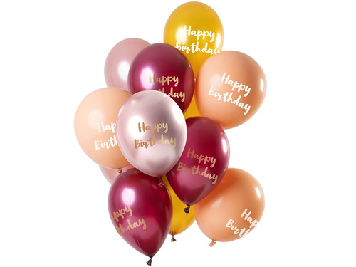 Zestaw balonów Happy Birthday różowo-złoty - 30 cm - 12 szt.
