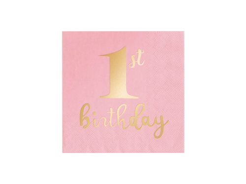 Birthday napkins for 1st Birthday pink - 33 cm - 10 pcs.