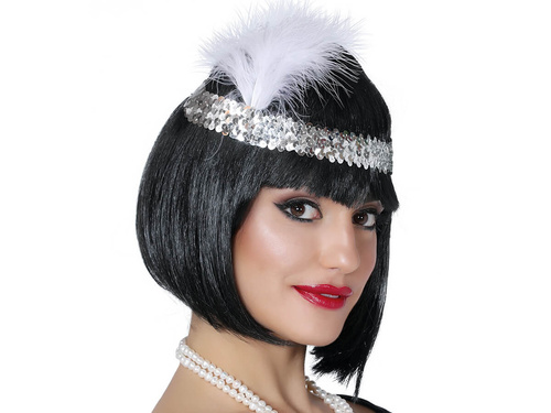 Silver Headband Retro with plume - 1 pc