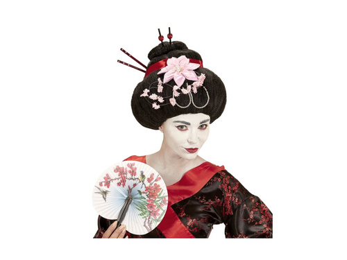 Peruka Geisha z kwiatami i pałeczkami