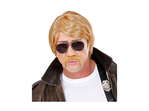 Blond peruka agent z wąsami i okularami przeciwsłonecznymi