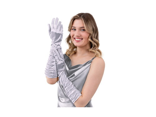 Rękawiczki karnawałowe srebrne długie - 42 cm