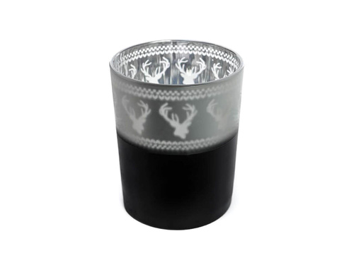 Szklany świecznik Renifer srebrny - 10 cm - 1 szt.