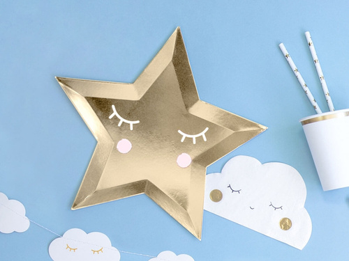 Talerzyki papierowe złote Gwiazdki - Little Star - 27 cm - 6 szt.