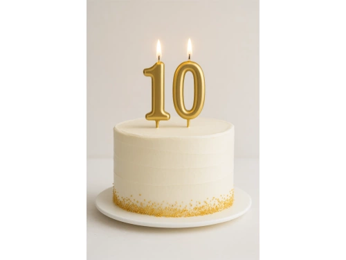 Świeczki cyferki złote - 10 - 2 szt.