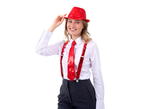 Cekinowy krawat - czerwony - 36 cm - 1 szt.