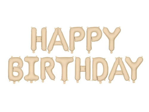 Balon foliowy Happy Birthday matowy beżowy - 340 x 35 cm