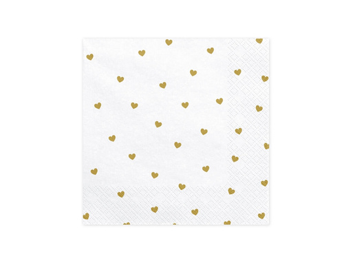 White birthday napkins with gold hearts - 33 cm - 20 pcs.