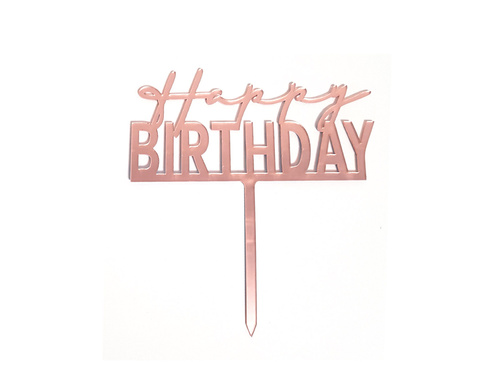 Plexiglass cake topper Happy Birthday golden pink - 1 pc.