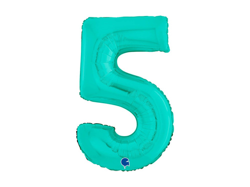 Balon foliowy cyfra 5 turkusowy - 26" - 1 szt.