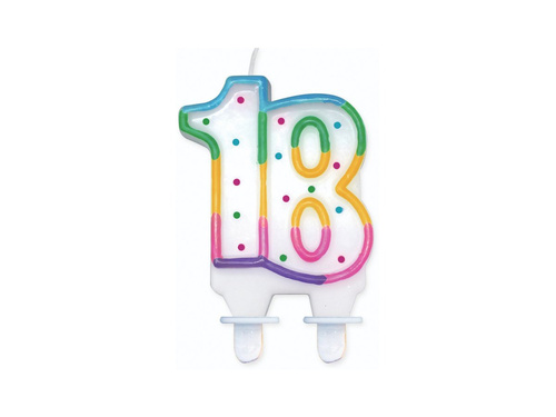 Candle for 18th birthday with colorful border and dots - 1 pc.