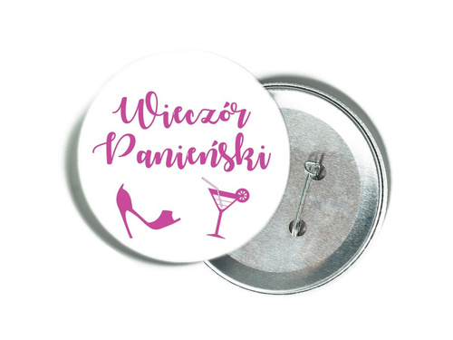 White pin with pink lettering and graphics for Ladies' Night Out