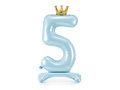 Foil balloon standing number 5 blue with crown - 84 cm - 1 pc.