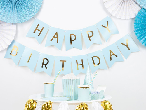 Blue banner with the inscription Happy Birthday - 175 cm - 1 pcs.