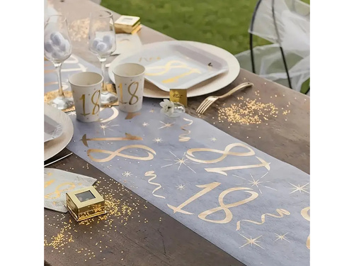 Dekoracja bieżnik na stół z nadrukiem na 18 urodziny - 28 cm x 2,5 m - 1 szt.