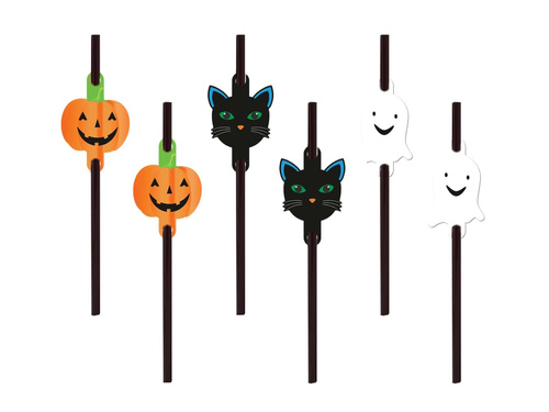 Straws of the Ghost, Cat and Pumpkin for Halloween - 6 pcs.