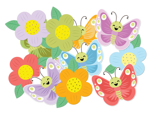 Spring paper decoration Flowers and butterflies - 12 pcs