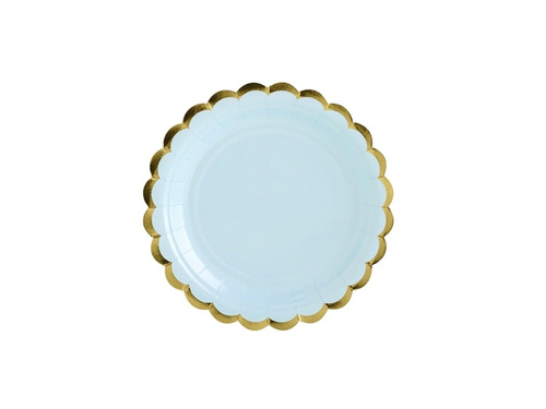 Light blue plates with gold edges - 18 cm - 6 pcs.